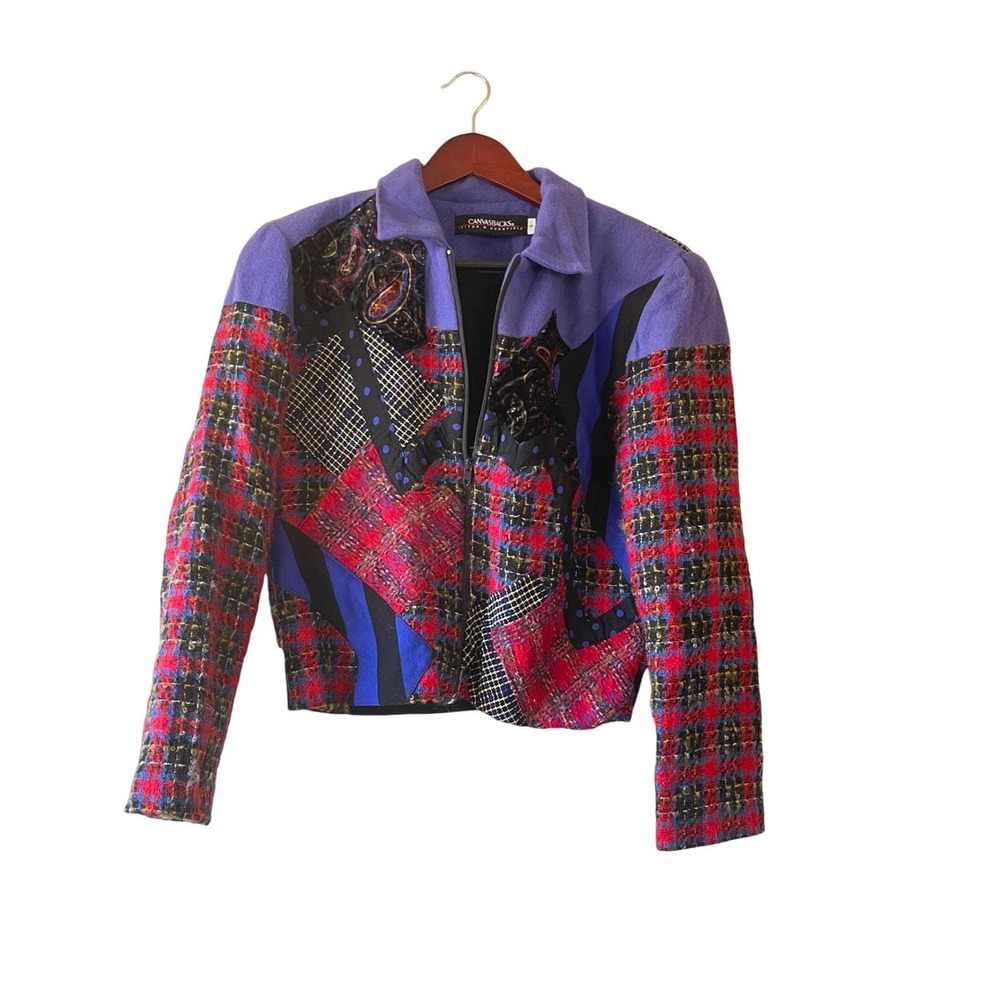 Vintage 80s 90s Patchwork Bomber Jacket Size Smal… - image 1